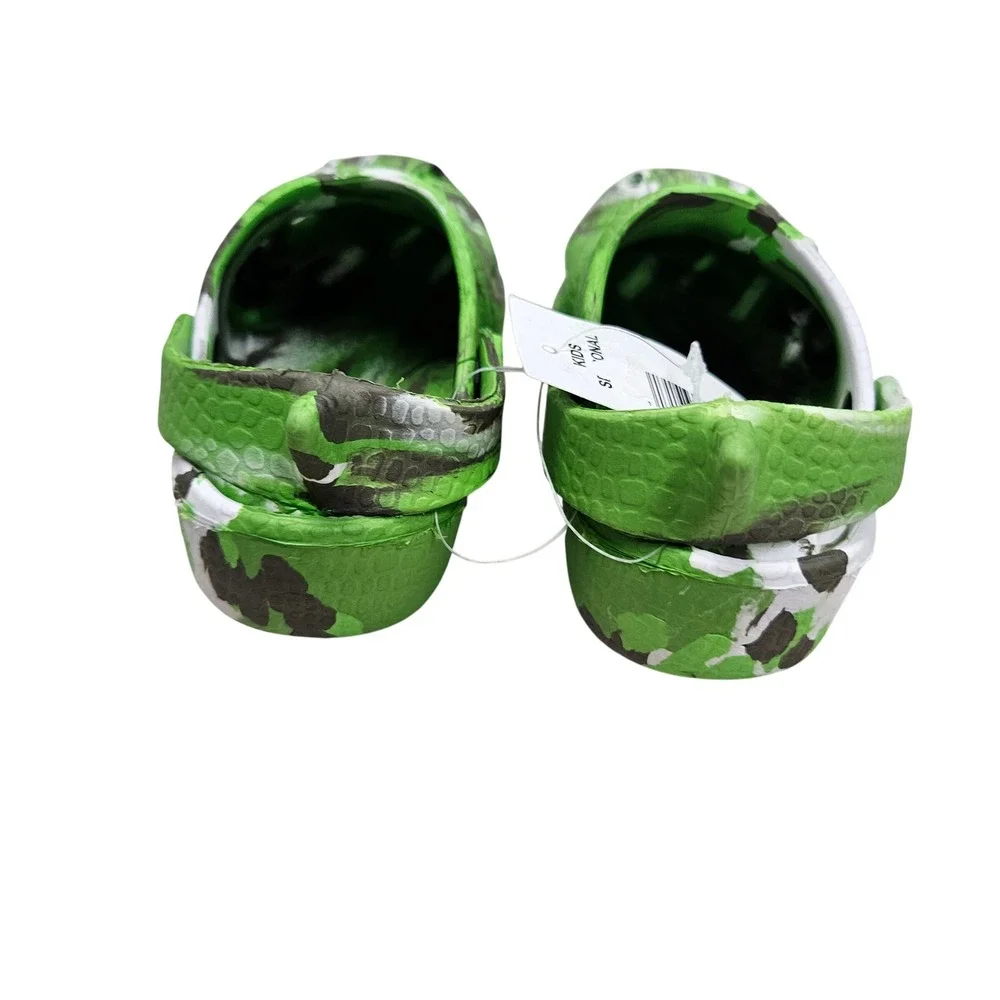 Dinosaur Clogs Toddler Boys Size 6 Green Marbled 3D T-Rex Slip On Shoes Summer